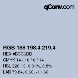 カラーコード: RGB 188 198.4 219.4 | qconv.com