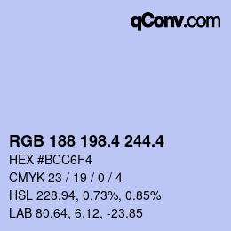カラーコード: RGB 188 198.4 244.4 | qconv.com