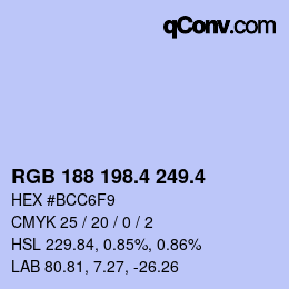 カラーコード: RGB 188 198.4 249.4 | qconv.com