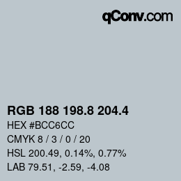 カラーコード: RGB 188 198.8 204.4 | qconv.com