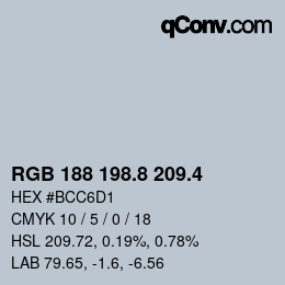 カラーコード: RGB 188 198.8 209.4 | qconv.com