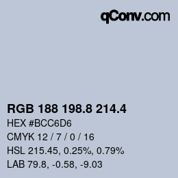カラーコード: RGB 188 198.8 214.4 | qconv.com