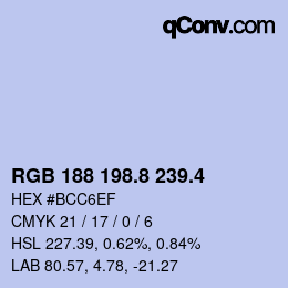 カラーコード: RGB 188 198.8 239.4 | qconv.com