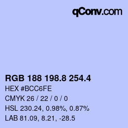 カラーコード: RGB 188 198.8 254.4 | qconv.com