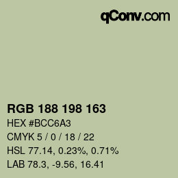 Color code: RGB 188 198 163 | qconv.com