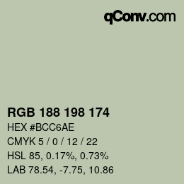 Color code: RGB 188 198 174 | qconv.com