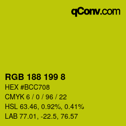 Color code: RGB 188 199 8 | qconv.com