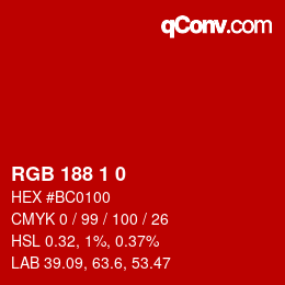 Color code: RGB 188 1 0 | qconv.com