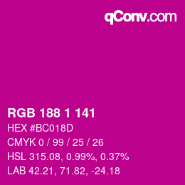 颜色代码: RGB 188 1 141 | qconv.com