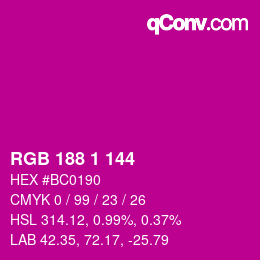 颜色代码: RGB 188 1 144 | qconv.com