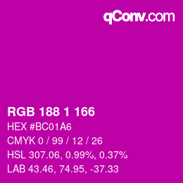 Color code: RGB 188 1 166 | qconv.com