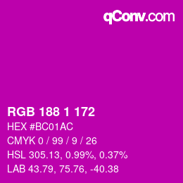 颜色代码: RGB 188 1 172 | qconv.com
