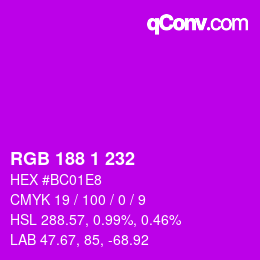 Color code: RGB 188 1 232 | qconv.com