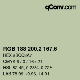 カラーコード: RGB 188 200.2 167.6 | qconv.com