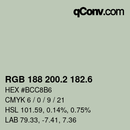 カラーコード: RGB 188 200.2 182.6 | qconv.com