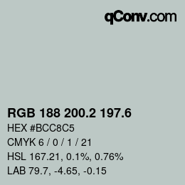 カラーコード: RGB 188 200.2 197.6 | qconv.com