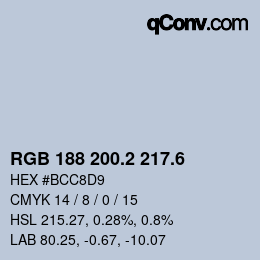 カラーコード: RGB 188 200.2 217.6 | qconv.com