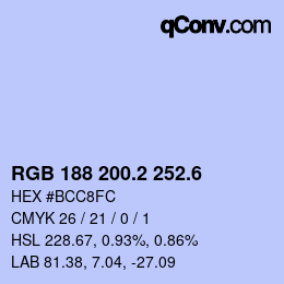 カラーコード: RGB 188 200.2 252.6 | qconv.com