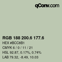 カラーコード: RGB 188 200.6 177.6 | qconv.com