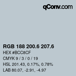 カラーコード: RGB 188 200.6 207.6 | qconv.com