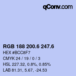 カラーコード: RGB 188 200.6 247.6 | qconv.com