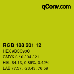 Color code: RGB 188 201 12 | qconv.com