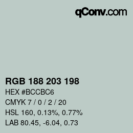 Color code: RGB 188 203 198 | qconv.com