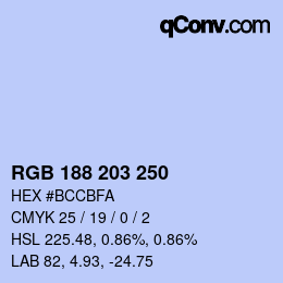 Color code: RGB 188 203 250 | qconv.com