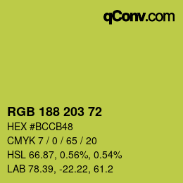 Color code: RGB 188 203 72 | qconv.com