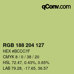 Color code: RGB 188 204 127 | qconv.com