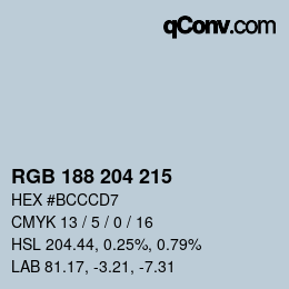 カラーコード: RGB 188 204 215 | qconv.com
