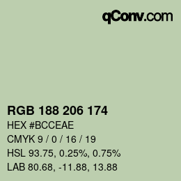 Color code: RGB 188 206 174 | qconv.com
