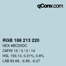 Código de color: RGB 188 213 220 | qconv.com