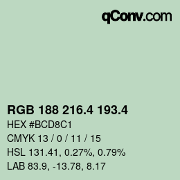 カラーコード: RGB 188 216.4 193.4 | qconv.com