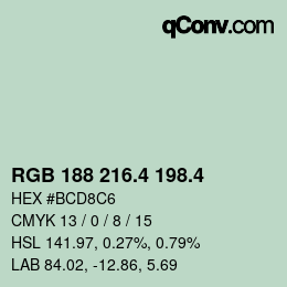 カラーコード: RGB 188 216.4 198.4 | qconv.com