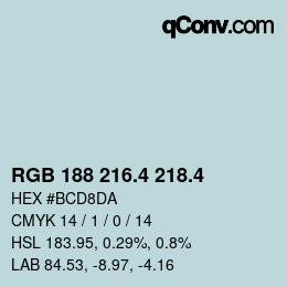 カラーコード: RGB 188 216.4 218.4 | qconv.com