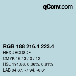 カラーコード: RGB 188 216.4 223.4 | qconv.com