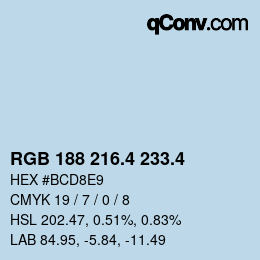 カラーコード: RGB 188 216.4 233.4 | qconv.com