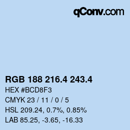 カラーコード: RGB 188 216.4 243.4 | qconv.com