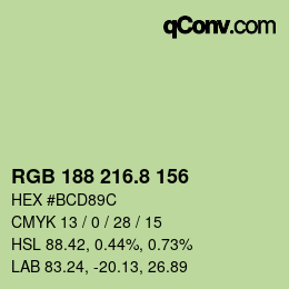 カラーコード: RGB 188 216.8 156 | qconv.com