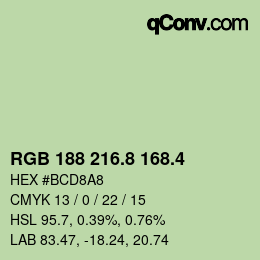 カラーコード: RGB 188 216.8 168.4 | qconv.com