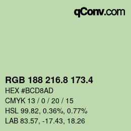 カラーコード: RGB 188 216.8 173.4 | qconv.com