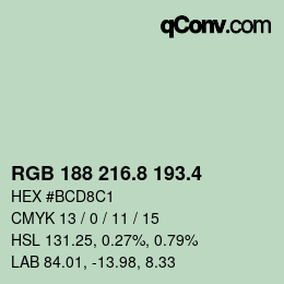 カラーコード: RGB 188 216.8 193.4 | qconv.com