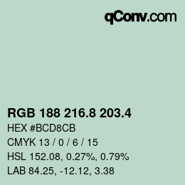 カラーコード: RGB 188 216.8 203.4 | qconv.com
