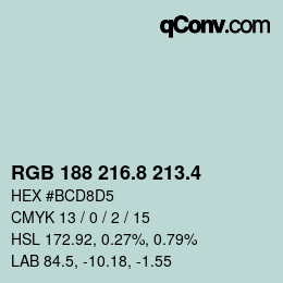 カラーコード: RGB 188 216.8 213.4 | qconv.com