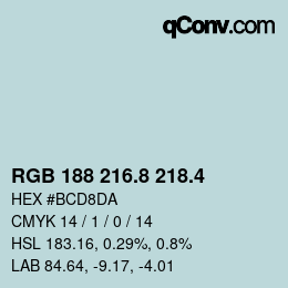 カラーコード: RGB 188 216.8 218.4 | qconv.com