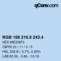 カラーコード: RGB 188 216.8 243.4 | qconv.com