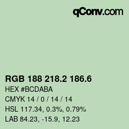 カラーコード: RGB 188 218.2 186.6 | qconv.com