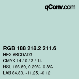 カラーコード: RGB 188 218.2 211.6 | qconv.com