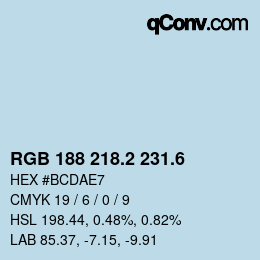 カラーコード: RGB 188 218.2 231.6 | qconv.com